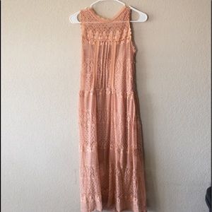 Peach high collar midi dress